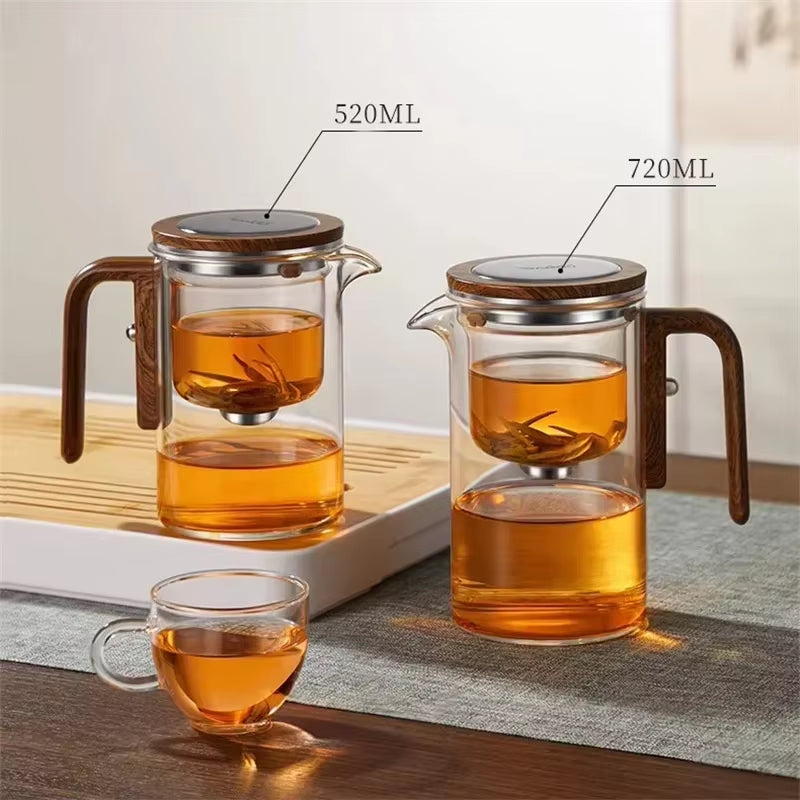 Water Separation Inner Container Teapot One Click Magnetic Switch Tea Separation Filtration Glass Tea Pot Wood Handle Tea